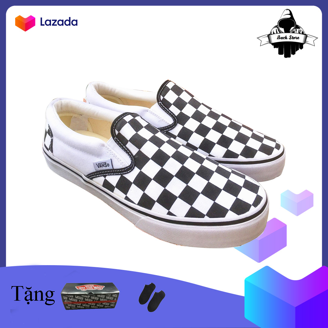 [HCM][ Tặng Box + Vớ ] Giày lười thời trang nam nữ Vans-Slip-On-Chekerboard