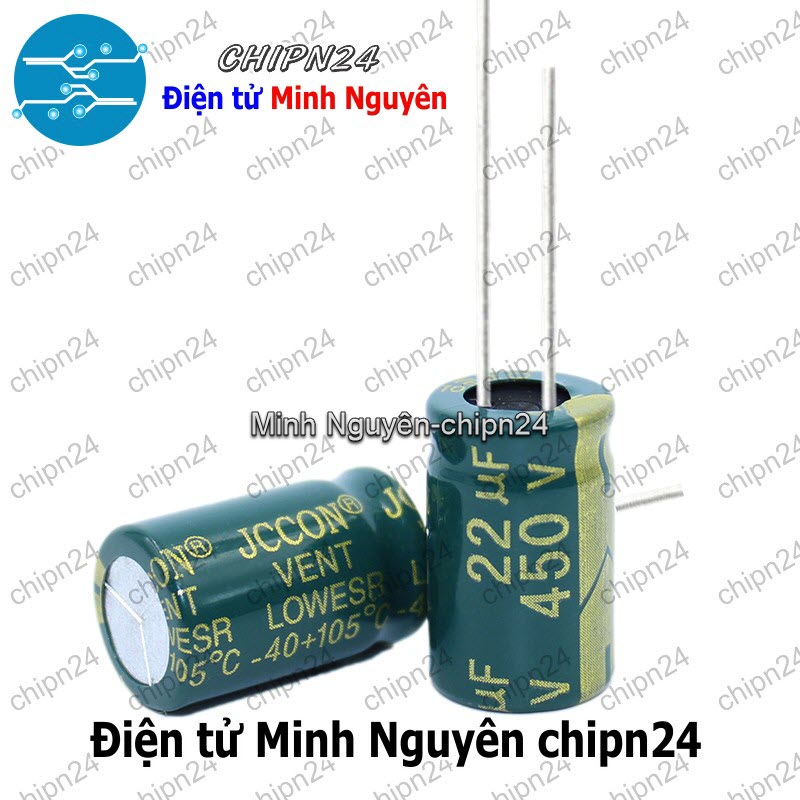 [2 con] (F267) Tụ hóa 22uF 450V Xanh Lá (13x21mm) (Tần số cao) - HH004870