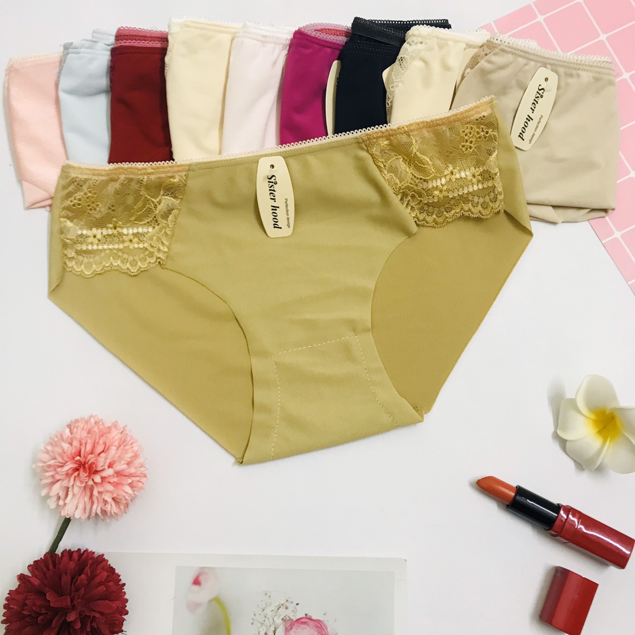 Quần lót Nữ - Combo 10 quần lót su trơn phối ren CAO CẤP 40-65KG - Shop đồ lót xinh