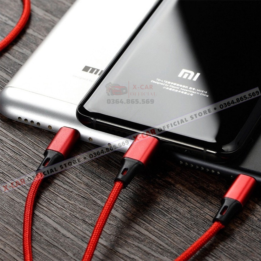 Dây Sạc 3 Đầu Type C, Lightning, Micro USB Siêu Bền Tích Hợp Công Nghệ