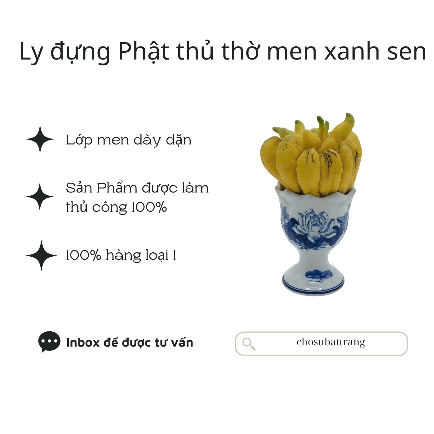 Ly đựng phật thủ xanh lam trên bàn thờ - đồ thờ cúng