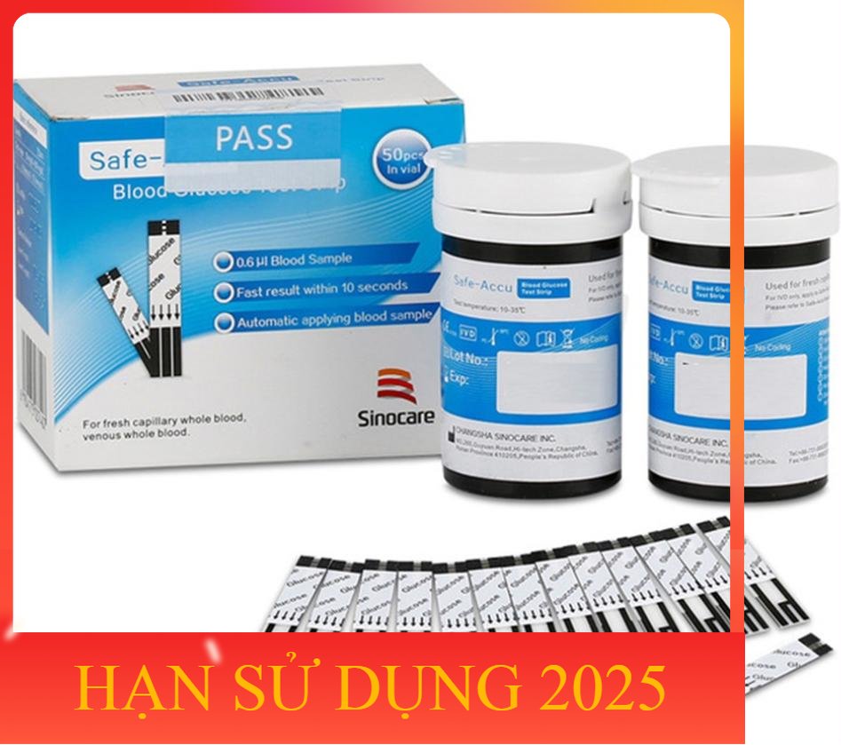 Combo que thử đường huyết sinocare safe accu hộp 50 que thử + 50 kim chích máu - kim và que cùng hãng sinocare