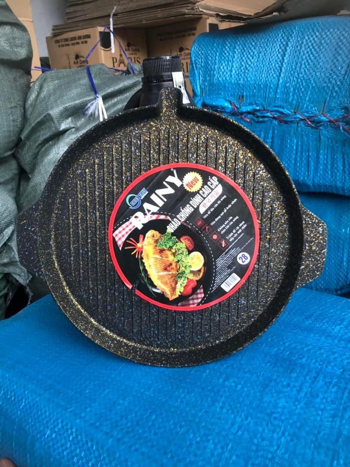 Chảo đúc nướng không khói vân đá Rainy 28cm