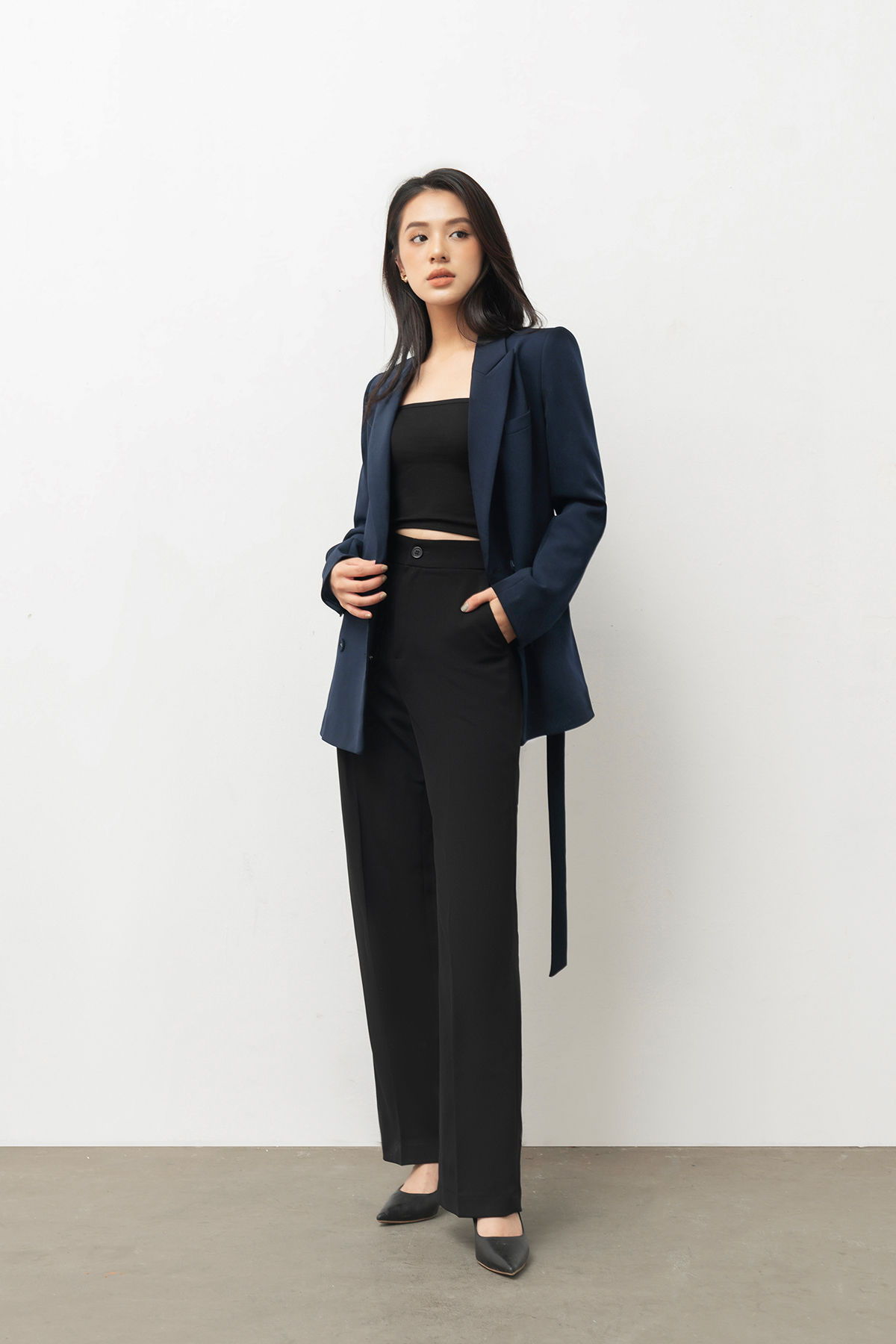 Maiimer - Áo blazer 4 cúc navy buộc vạt Dory