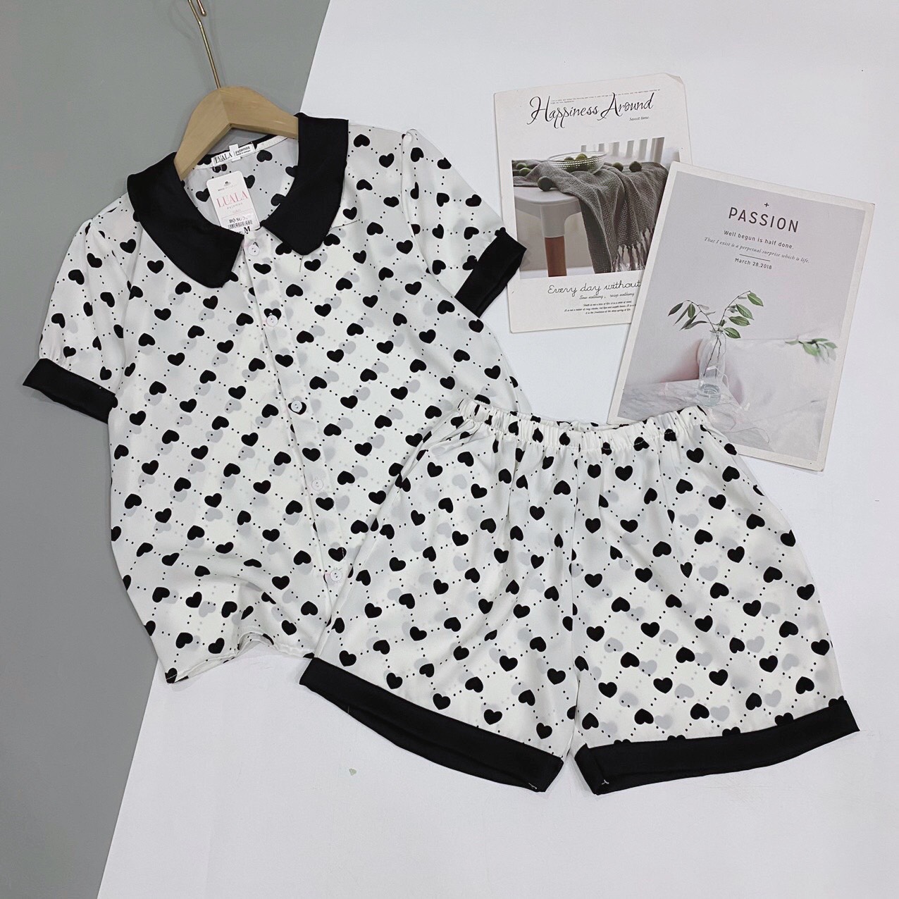 Bộ Pijama Cộc Đùi Lụa Cổ Tiểu Thư Bèo Siêu Xinh