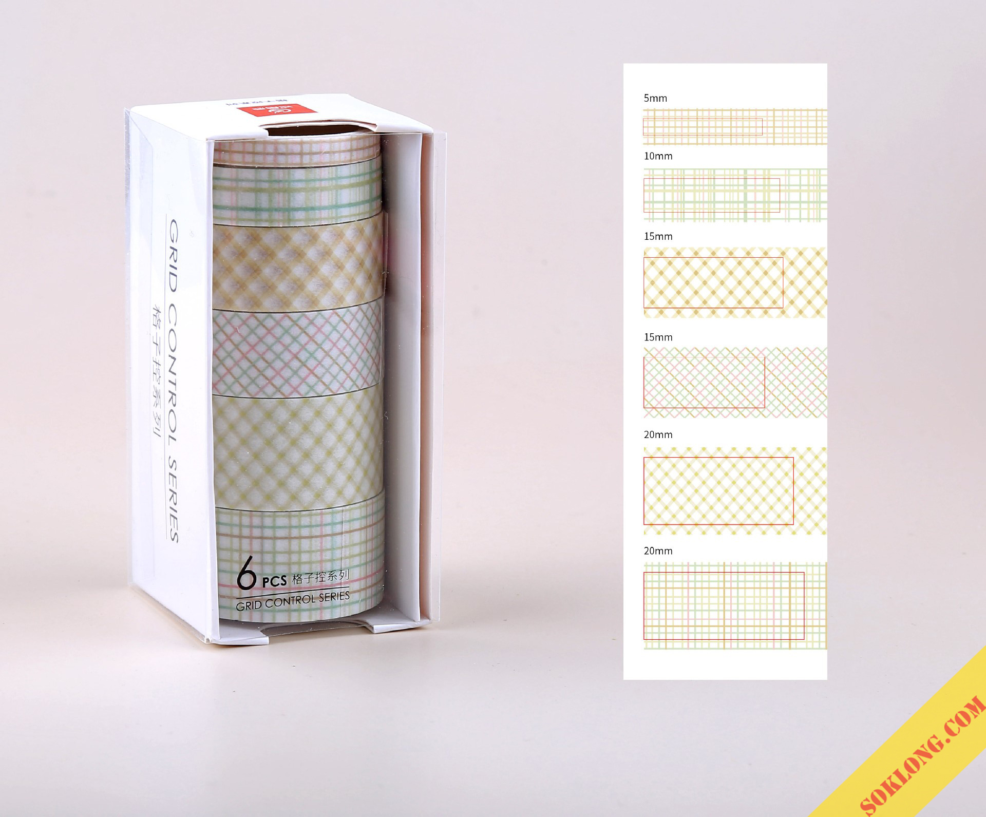 Bộ 6 washi tape nhiều size, set băng dính washi dán take note, sổ tay đa năng Tuệ Minh WA05