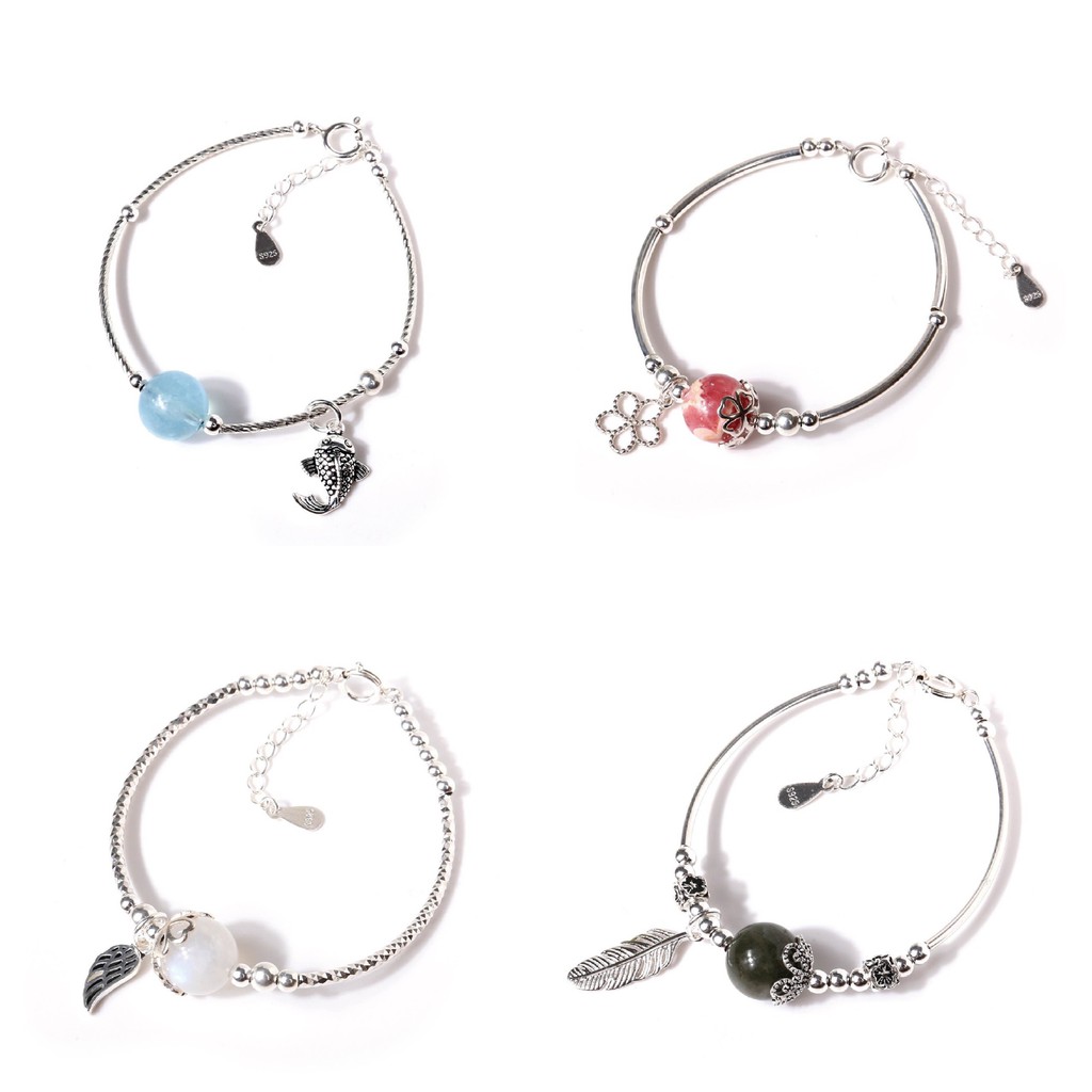 Vòng bạc phối đá thiên nhiên 1 hạt phong thủy - May mắn - Tình duyên - Ancarat