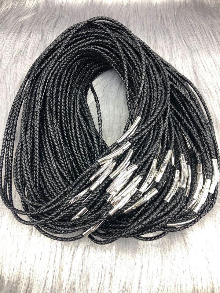 Dây da đeo cổ khóa vàng 3 li