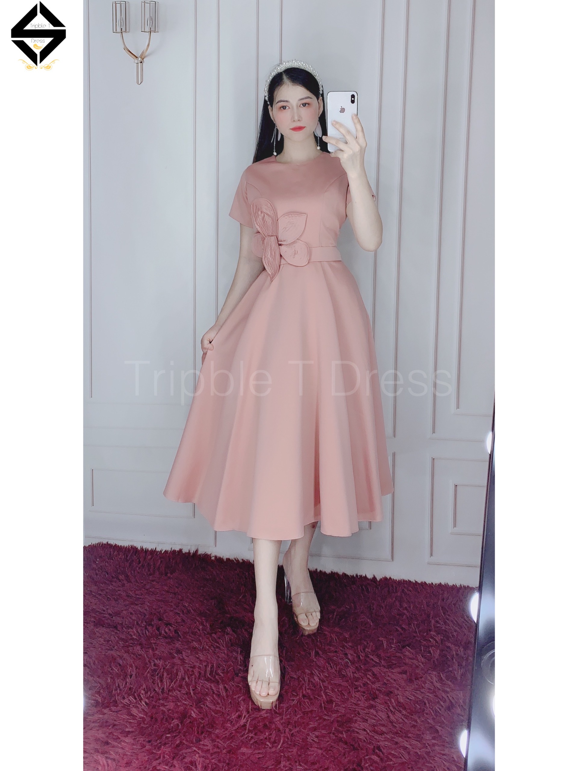 Đầm xòe dự tiệc phối hoa thủy tiên eo sang trọng TRIPBLE T DRESS - Size S/M/L/XL - MS82Y