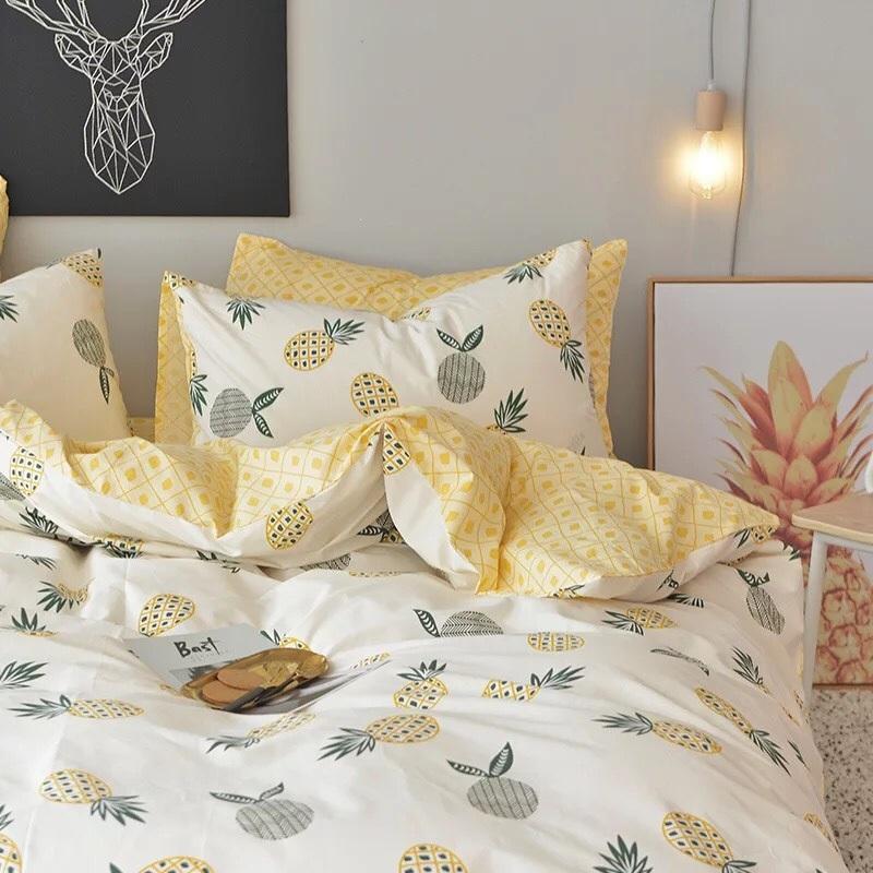 Bộ Chăn Ga Gối ( 01 Drap + 1 vỏ mền + 2 áo gối ) mẫu Dứa Vàng