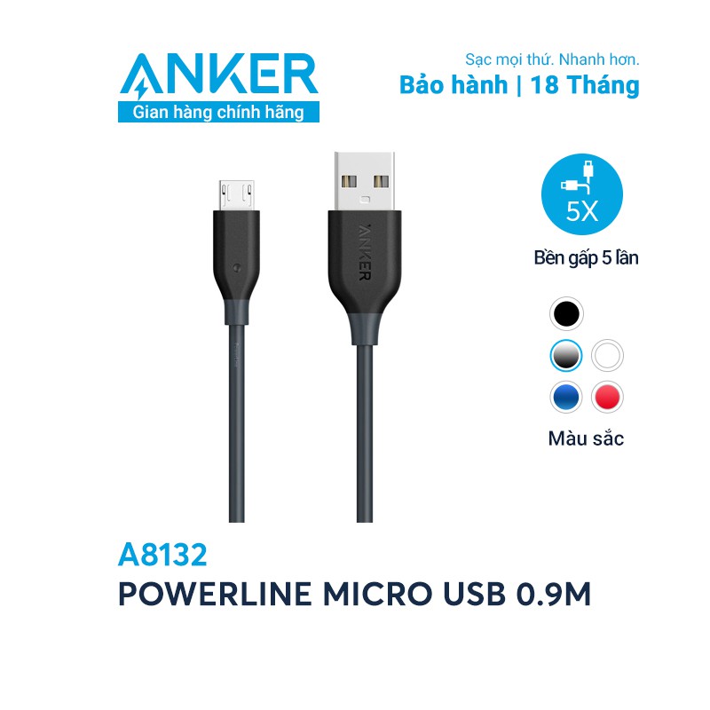 Cáp sạc ANKER PowerLine Micro USB dài 0.9m - A8132 ttshop247