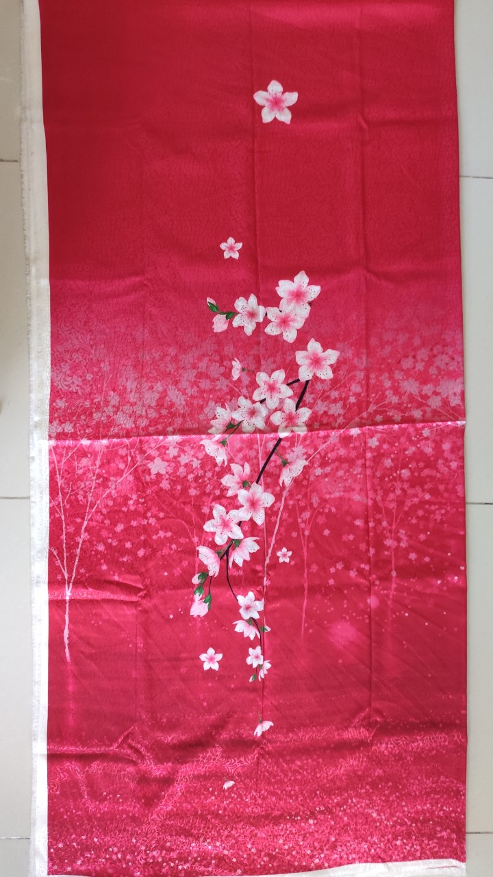 Vải áo dài cao cấp hoạ tiết hoa anh đào - lụa Phi yến