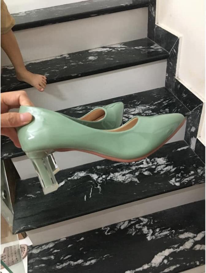 Giày cao gót mũi nhọn đế vuông êm chân, cao 5 phân 7 phân (T12)