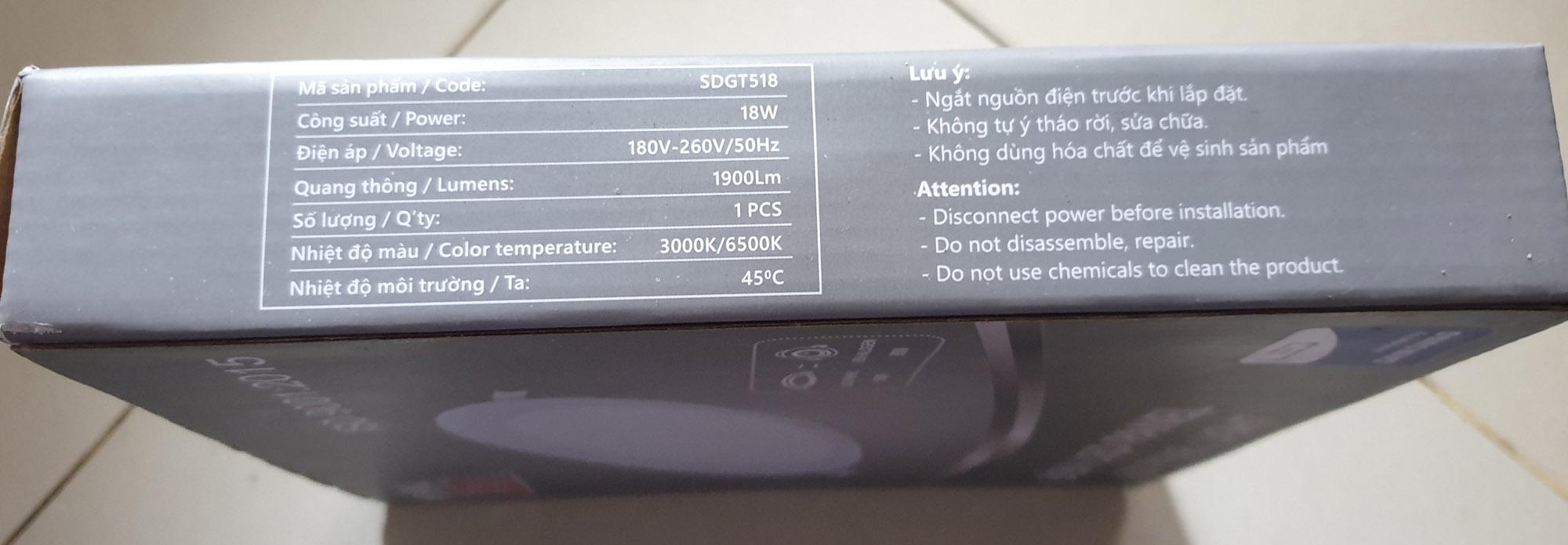 Đèn led panel Duhal SDGT518 18W 1900Lm