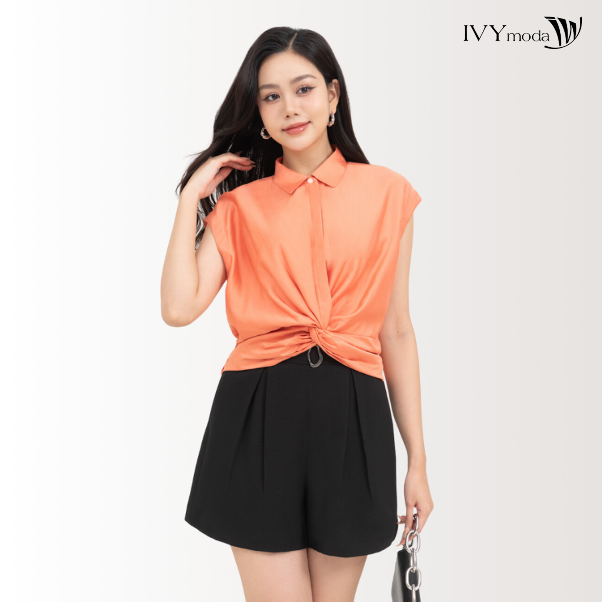 Áo sơ mi tay hến xoắn eo IVY moda MS 15M8657