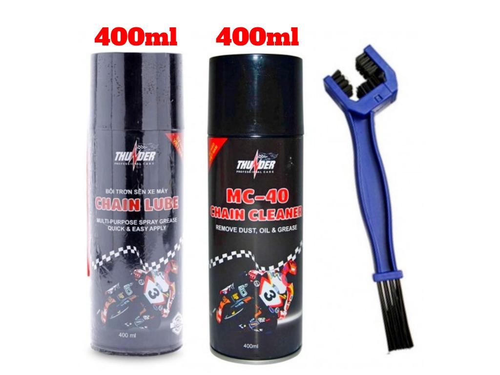 Combo Chai xịt bôi trơn chain lube và Chai xịt vệ sinh MC-40 chain Cleaner 400ml + bàn chải