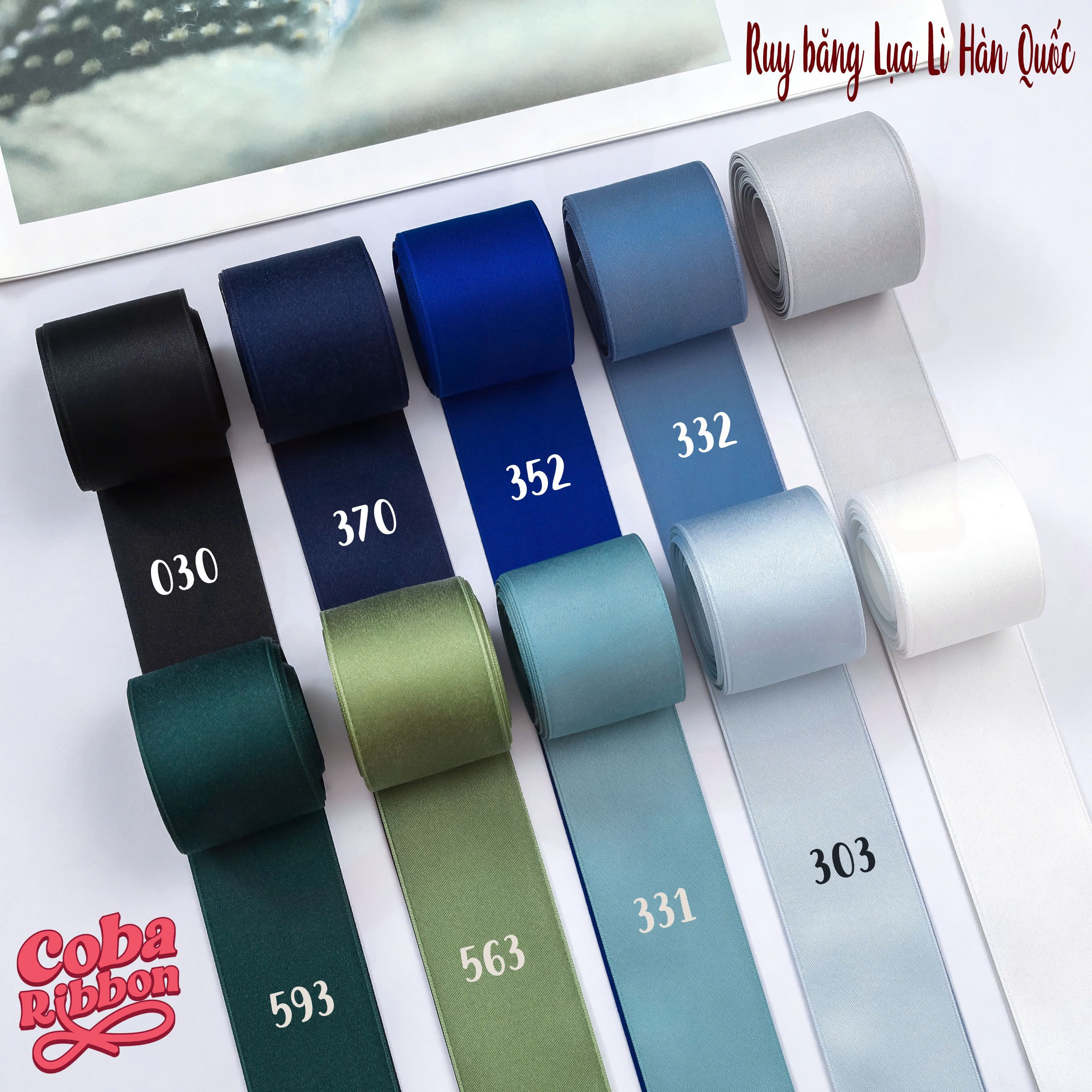 3 mét - Ruy băng lụa mờ Hàn Quốc 2 mặt dày dặn