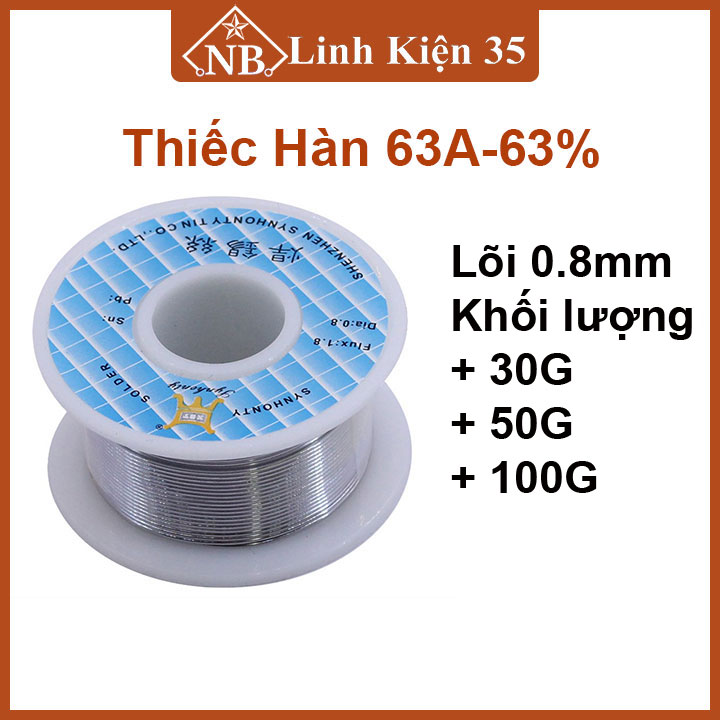 Thiếc hàn 63a-63% 0.8mm mối hàn chắc và bóng cuộn 30g/50g/100g