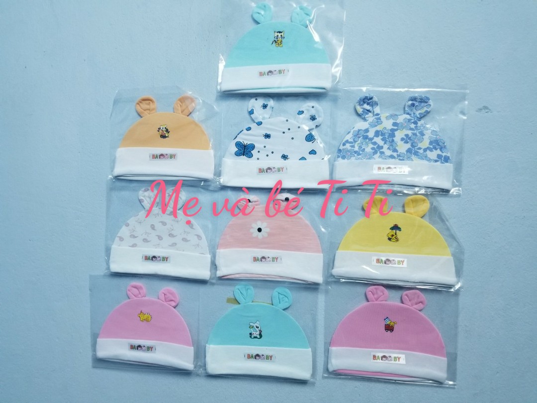 Nón sơ sinh chất cotton (10 cái) thoáng mát có 2 size cho bé