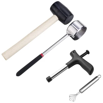 Coconut Opener Tools with Hammer Super Safe & Easy to Open Young Coconuts,Food Grade Opener,Rubber Mallet with Handle