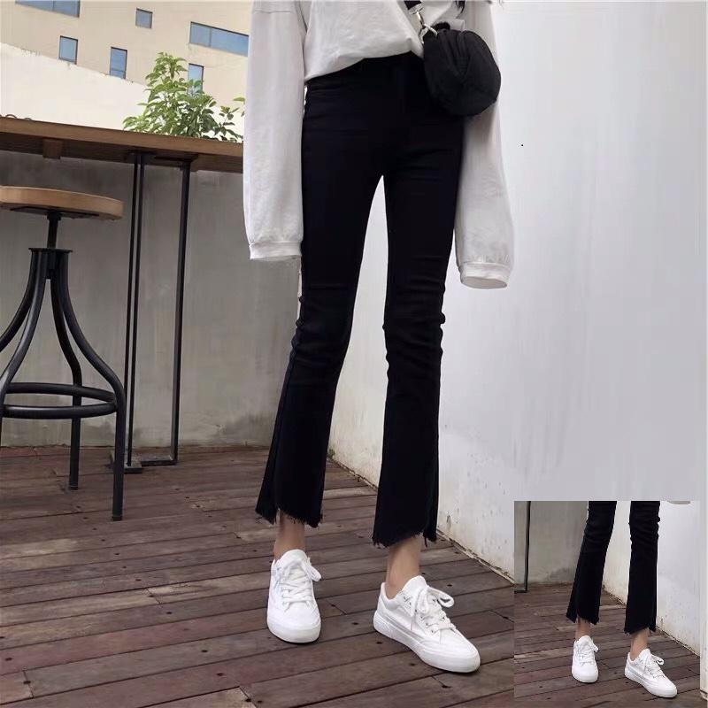 QUẦN JEAN NỮ ỐNG LOE ĐEN TUA GOT XỊN
