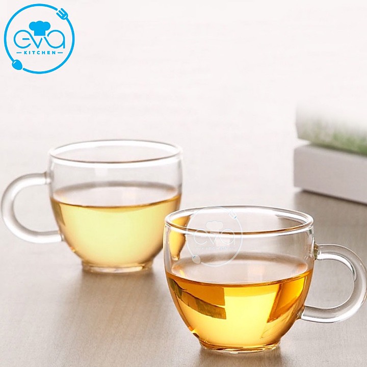 Bộ 2 Ly Trà Thuỷ Tinh Chịu Nhiệt Quai Cầm 100ML  Cao Cấp