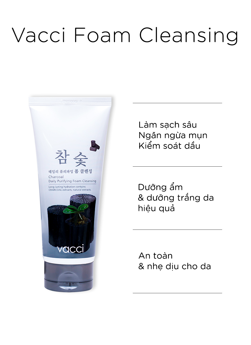 Sữa rửa mặt ngăn ngừa mụn tinh chất Than tre Vacci