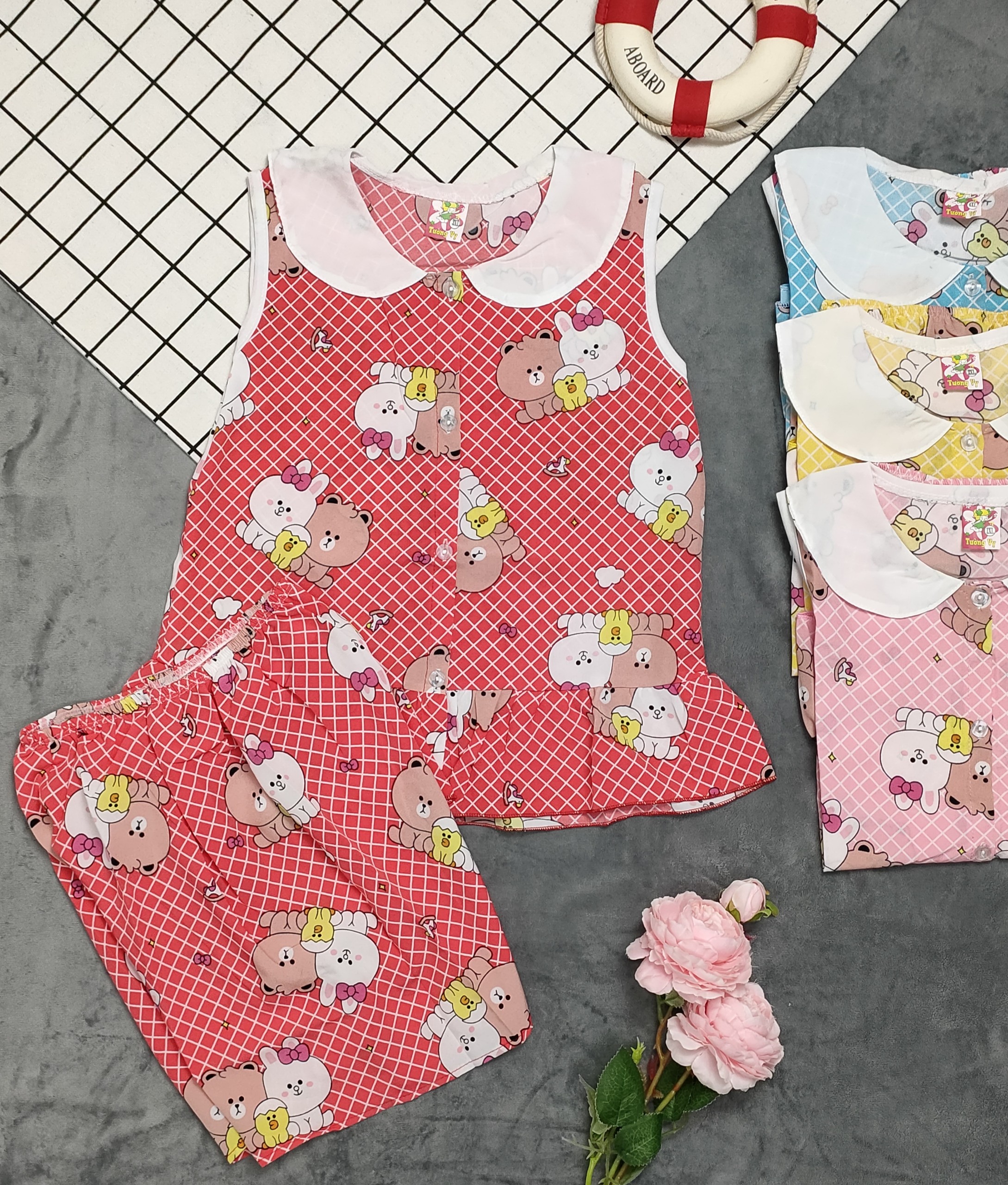 Combo 3 Bộ Lụa Sát Nách Khuy Giữa Bé Size 14-20kg (3 Bộ 3 Màu 3 Họa Tiết Khác Nhau)