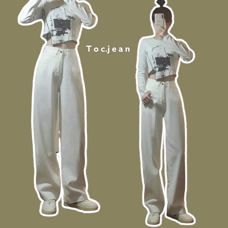 Quần jean suông Trắng -005
