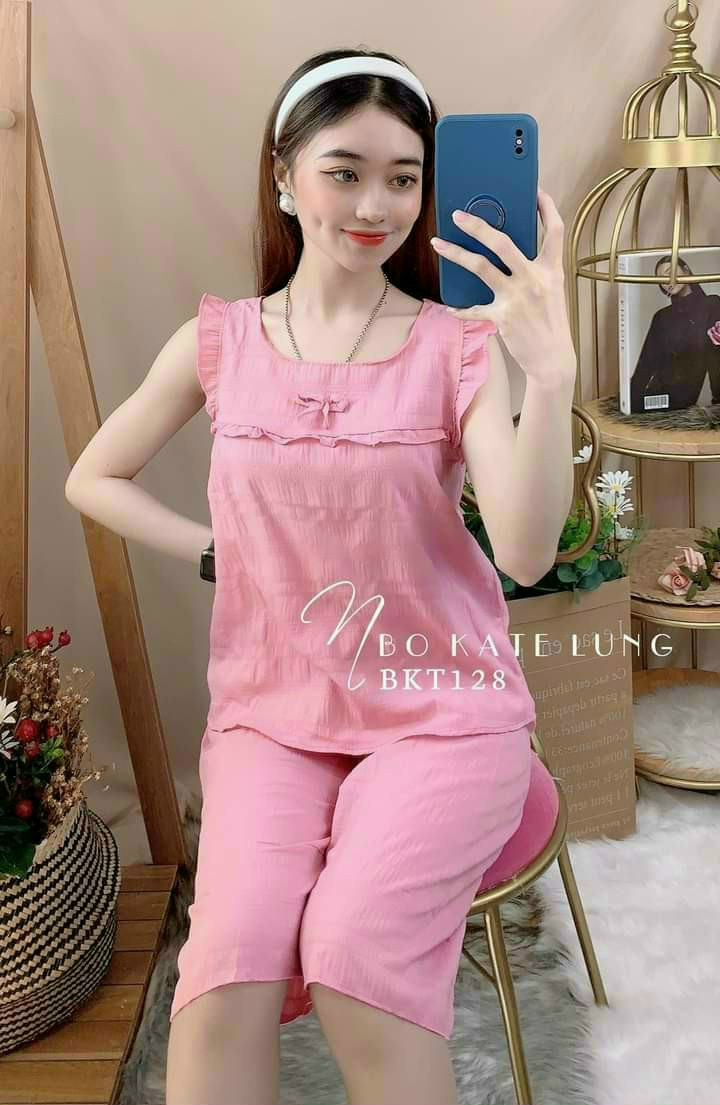 Đồ bộ mặc nhà kate lụa dễ thương hình trơn
