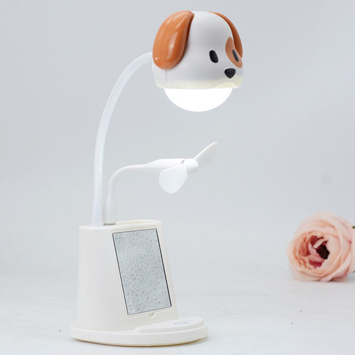 Đèn học tích hợp quạt, có chỗ để điện thoại, đèn học LED chống cận thị, đèn học xoay 360 độ, đèn bàn tích điện