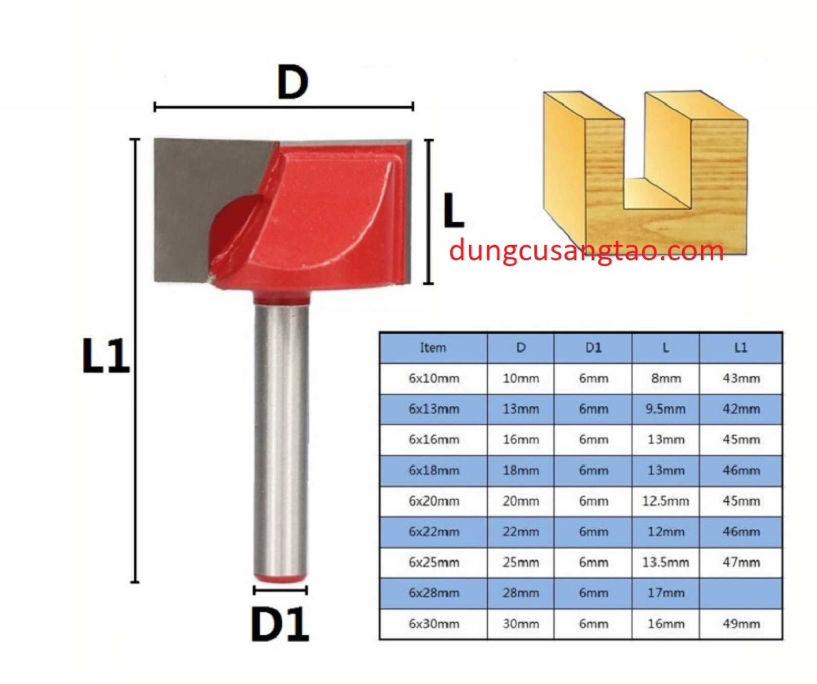 Mũi router phay đáy thẳng / mũi phá mặt phẳng cốt trục 6mm