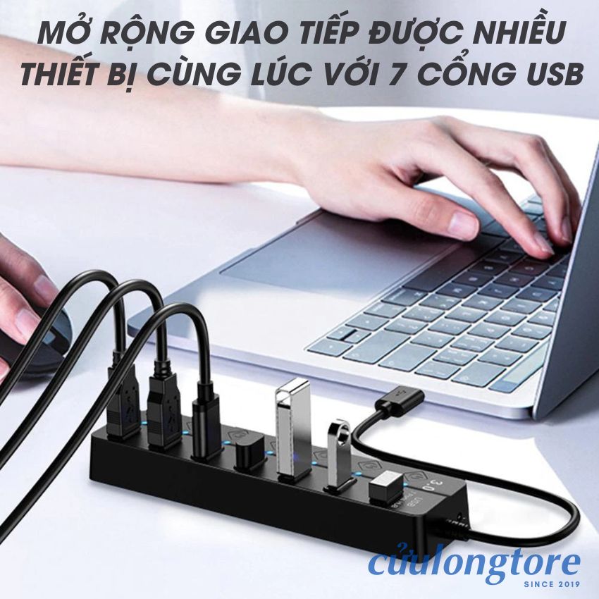 Bộ Chia Cổng USB OTG Hub USB 3.0 cổng USB mở rộng đầu chia USB 1 ra 4 và 7 dây dài cổng công tắc nguồn phụ đèn Led