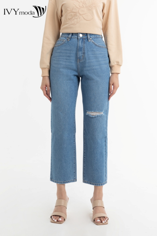 Quần jeans rách gối IVY moda MS 25M7788