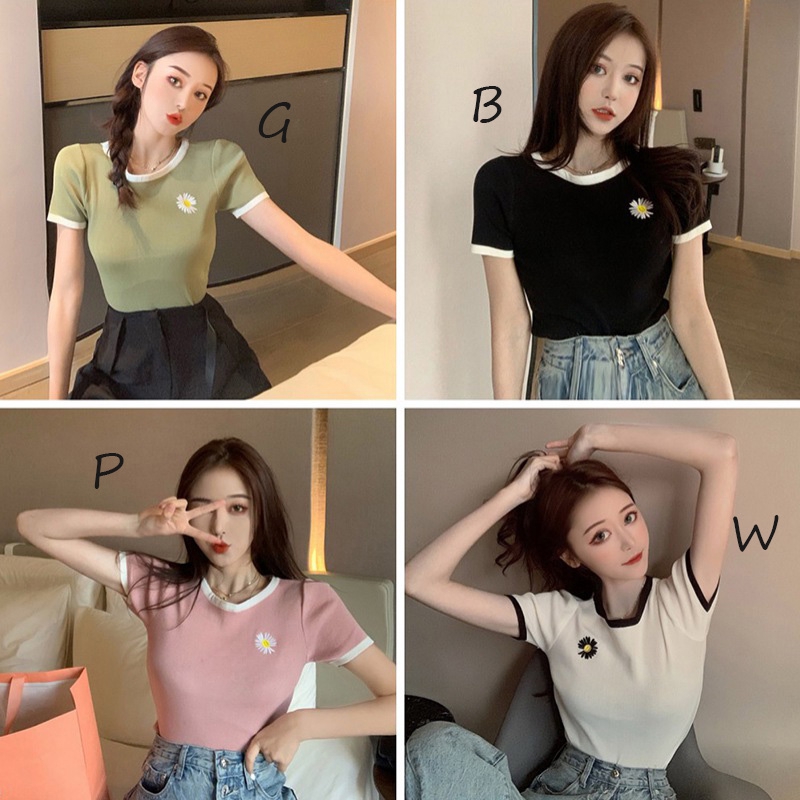 Áo croptop đẹp phối viền in hoa cúc