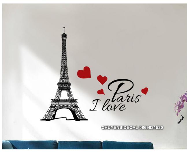 Decal trang trí tường - Tháp Paris Tim đỏ