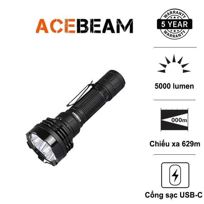 Đèn pin ACEBEAM P18 Defender sáng 5000lumen chiếu xa 629m pin 21700 sạc