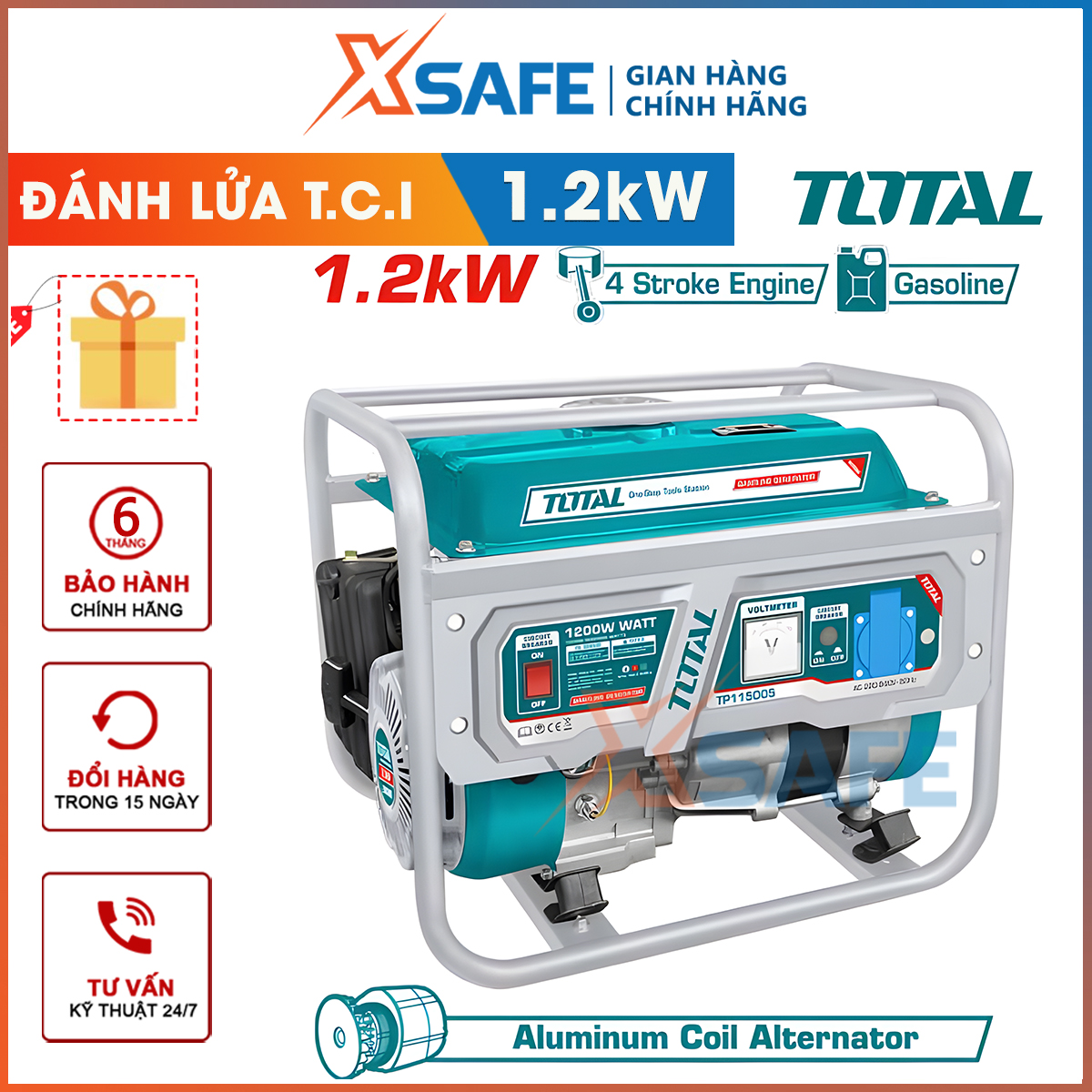 1.6kw generator total speed 3000 rpm gasoline generator t.c.i 5.5L gasoline engine 4 stroke OHV air cooled tp115005