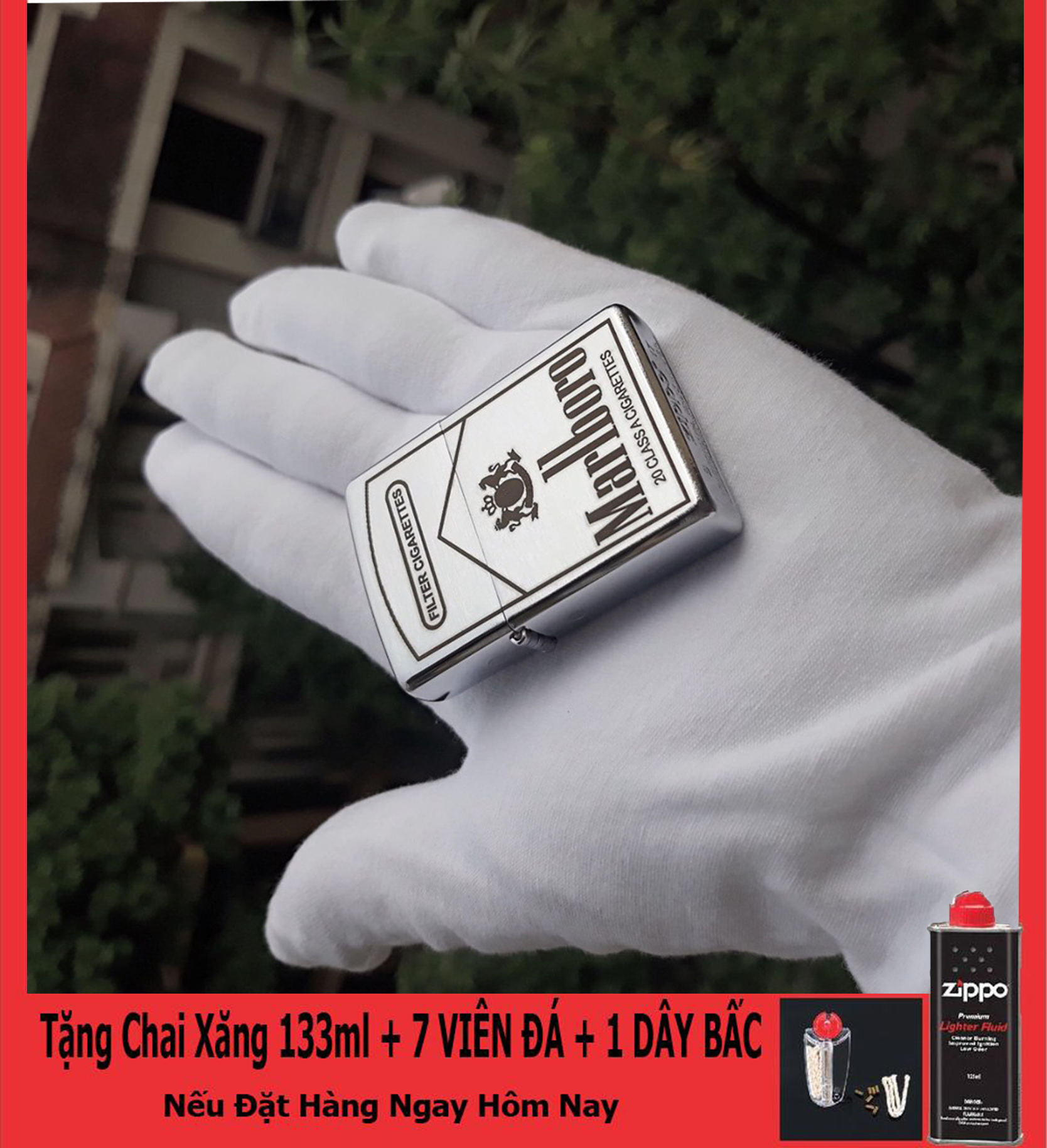 [HCM]Bật Lửa Zippo USA Khắc Logo Malboro - Tặng Xăng Đá