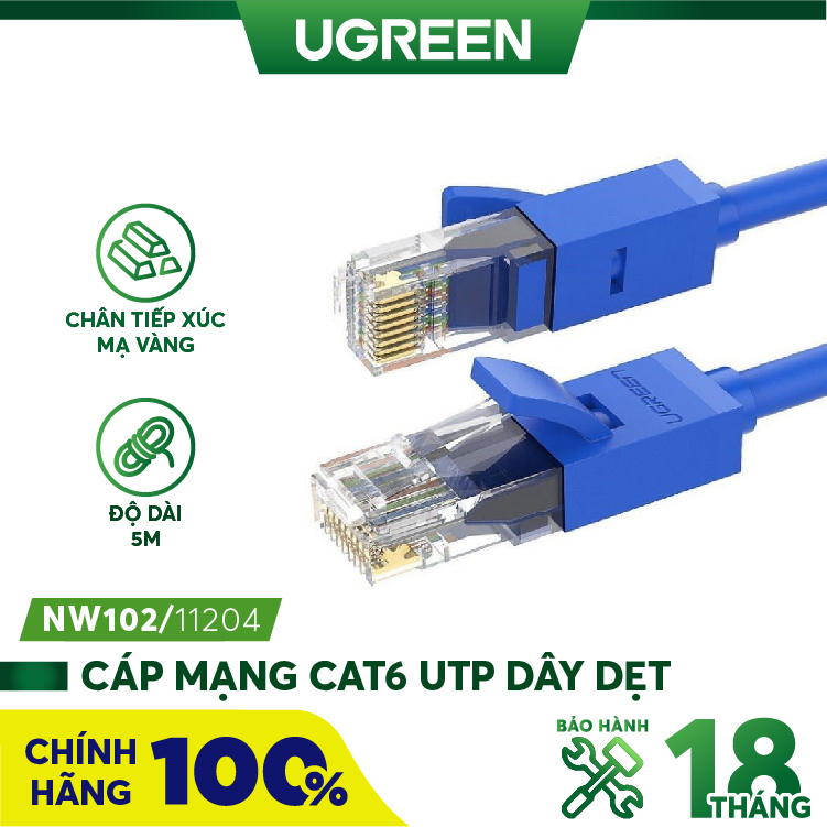 Dây cáp mạng Cat6 UTP UGREEN NW102 Tốc độ truyền tải cao 1000Mbps | Hiệu suất cao 500MHz Bảo Hành 18 Tháng 1 Đổi 1 11207 11226 11227 11225 11209 11208 11205 11204 11203 11201 20157