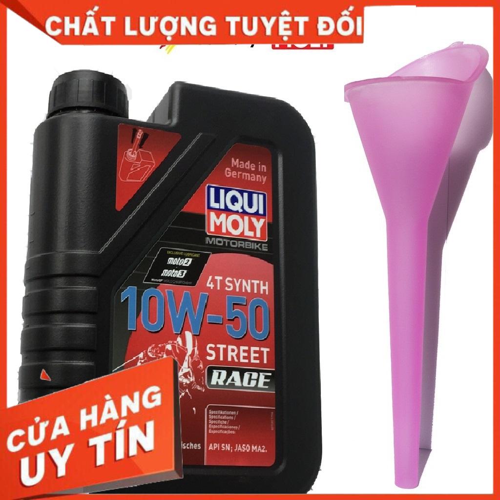 Nhớt liqui street 10w50 1l dùng cho xe số- xe côn, nhớt liqui moly 10w50 street tặng phễu rót nhớt cổ dài