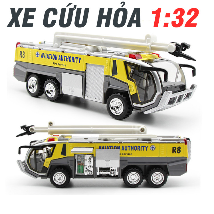 Đồ chơi trẻ em xe cứu hỏa sân bay bằng hợp kim mô hình tỉ lệ 1:32 có âm thanh và đèn