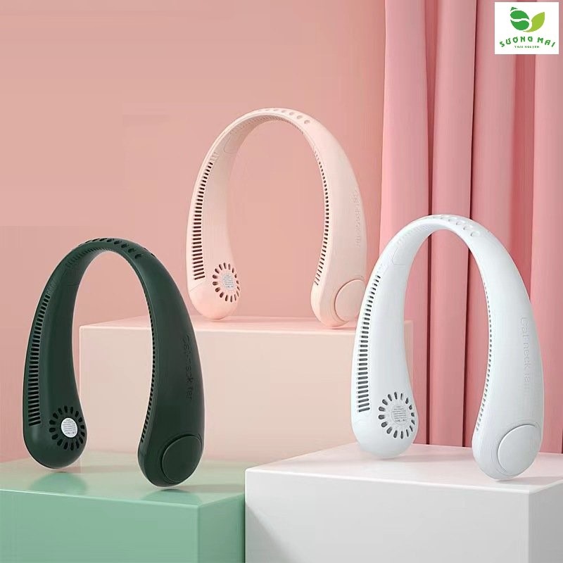 Quạt đeo cổ usb mini tích điện không cánh tiện lợi, thời trang, dáng thể thao, 3 tốc độ gió
