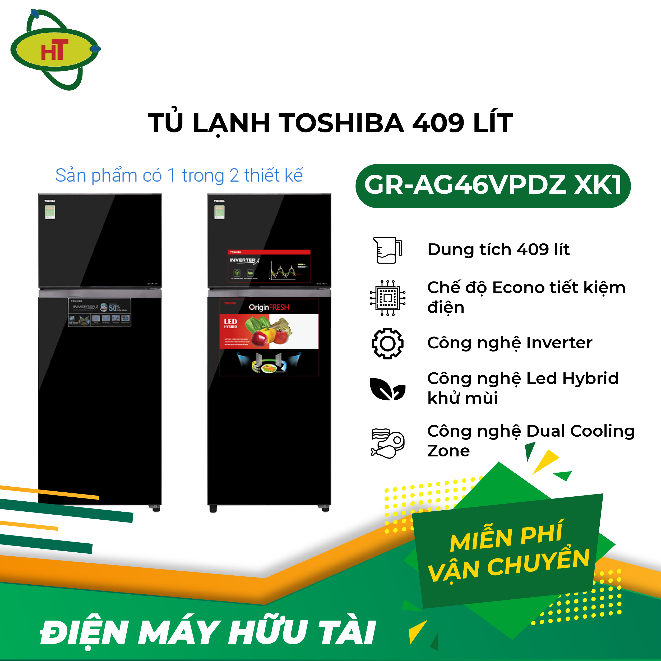 Tủ lạnh Toshiba 409 L GR-AG46VPDZ XK1