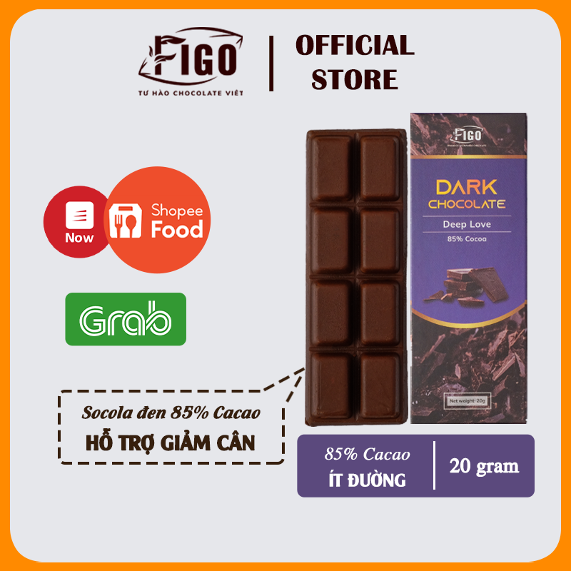 Bar 20gr- Dark Chocolate 85% Cacao, Socola đen đắng 85% Cacao Figo