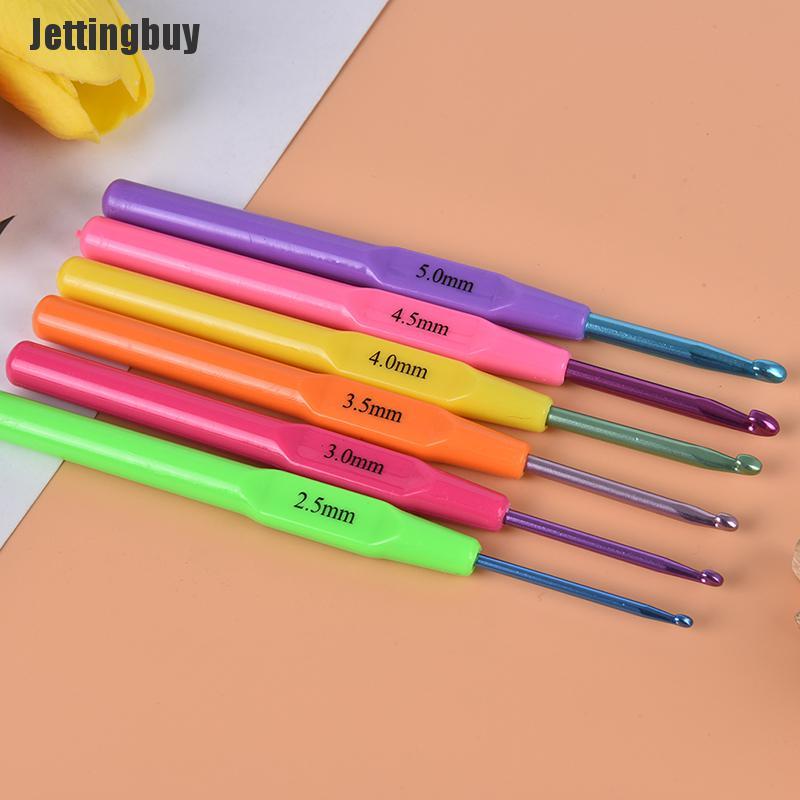 Jettingbuy 6pcs/set Multifunctional Plastic Handle Aluminum Crochet Hooks Knit Needle