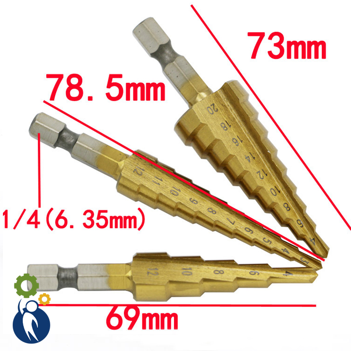Mũi khoan tháp chuôi lục giác 10 bước 3-12mm