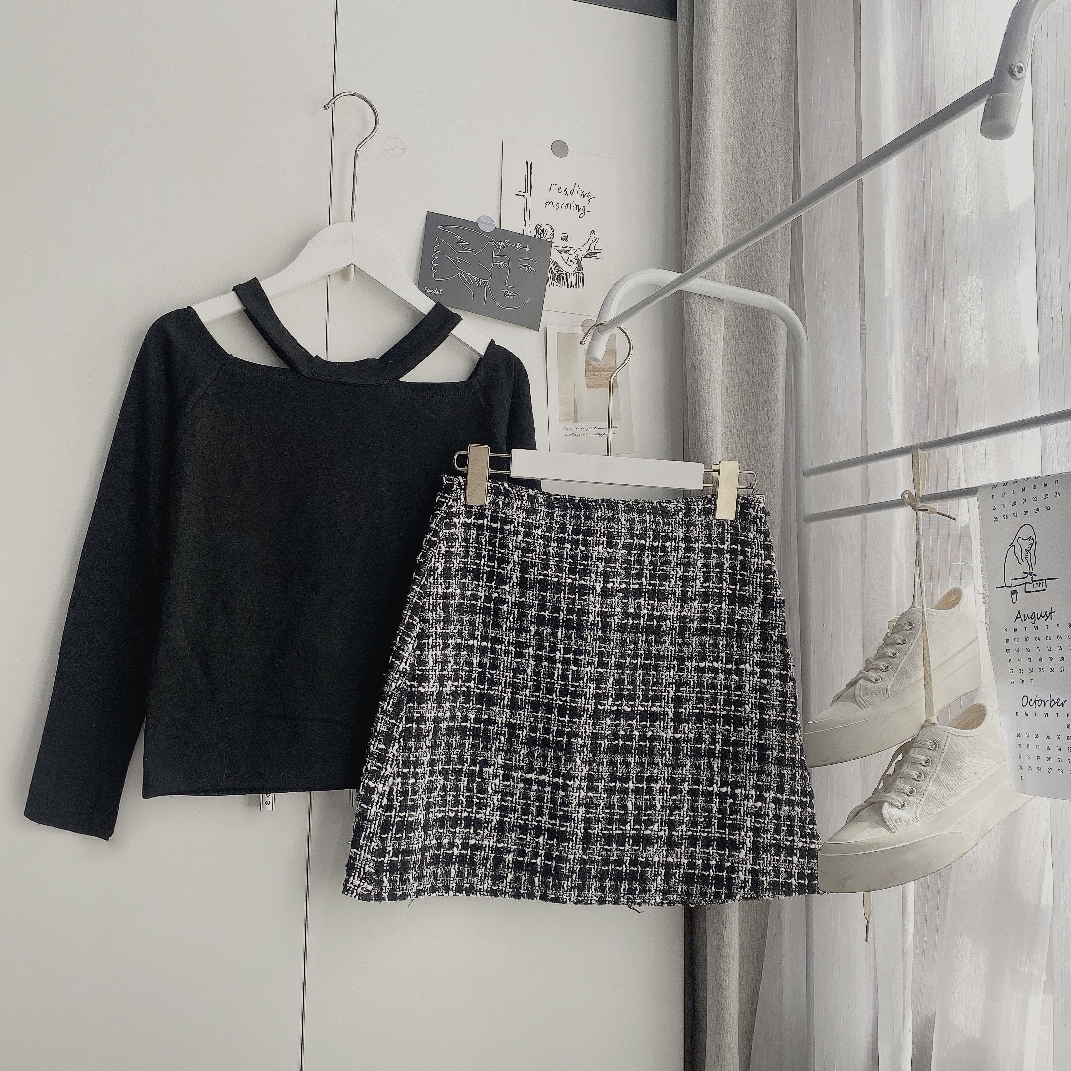 [ SET ÁO MIX CHÂN VÁY DẠ ] style sang chảnh
