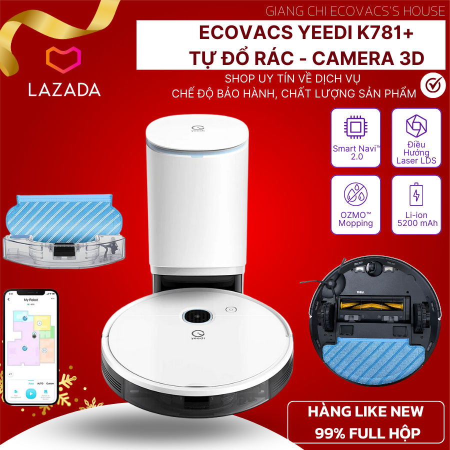 Robot hút bụi lau nhà tự đổ rác yeedi k781+ - cảm biến bằng camera 3d - thùng rác có thể chứa tới 420 ml - hàng like new 99% - bảo hành 1 năm