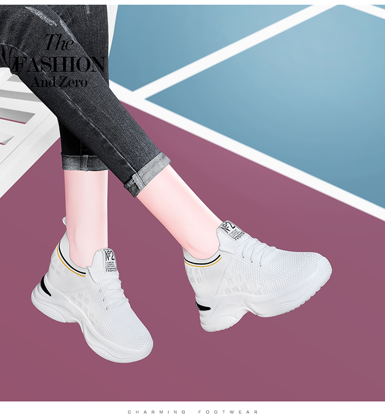 Giày nữ độn đế thể thao 7cm chất vải pha lưới cực thoáng siêu hót trend GTT06